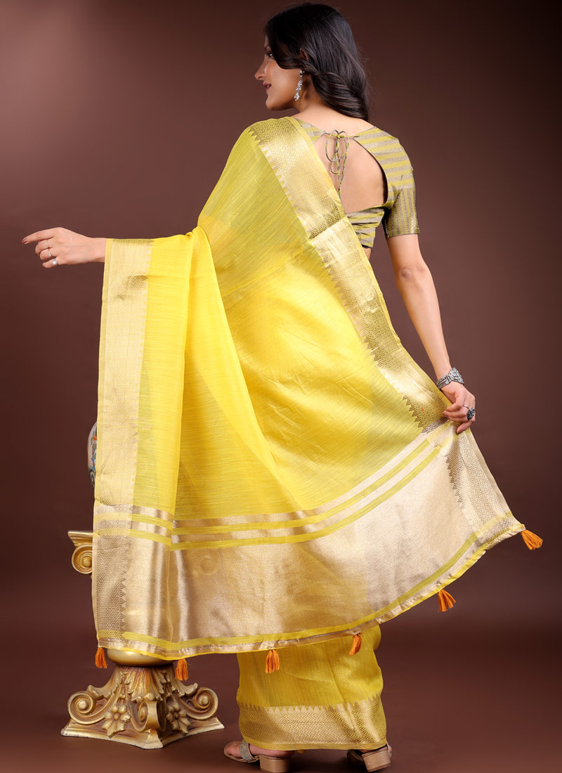 Yellow Cotton Ready To Wear Saree Yellow Cotton Ready To Wear Saree