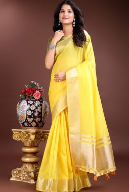 Yellow Cotton Ready To Wear Saree