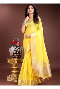 Yellow Cotton Ready To Wear Saree