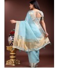 Sky Blue Cotton Ready To Wear Saree Sky Blue Cotton Ready To Wear Saree