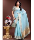 Sky Blue Cotton Ready To Wear Saree Sky Blue Cotton Ready To Wear Saree