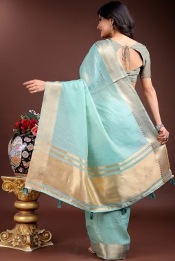 Sea Green Cotton Ready To Wear Saree
