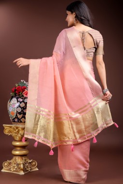Pink Cotton Ready To Wear Saree