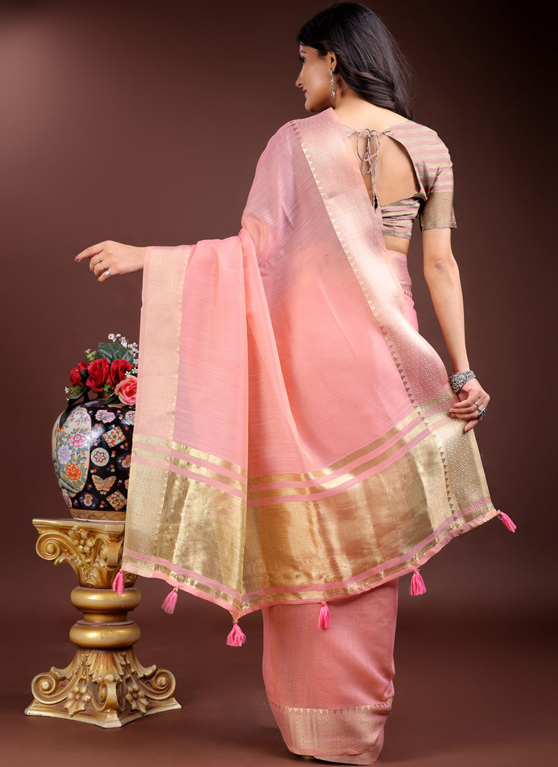 Pink Cotton Ready To Wear Saree Pink Cotton Ready To Wear Saree