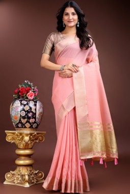 Pink Cotton Ready To Wear Saree