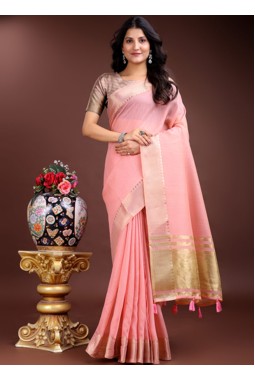 Pink Cotton Ready To Wear Saree