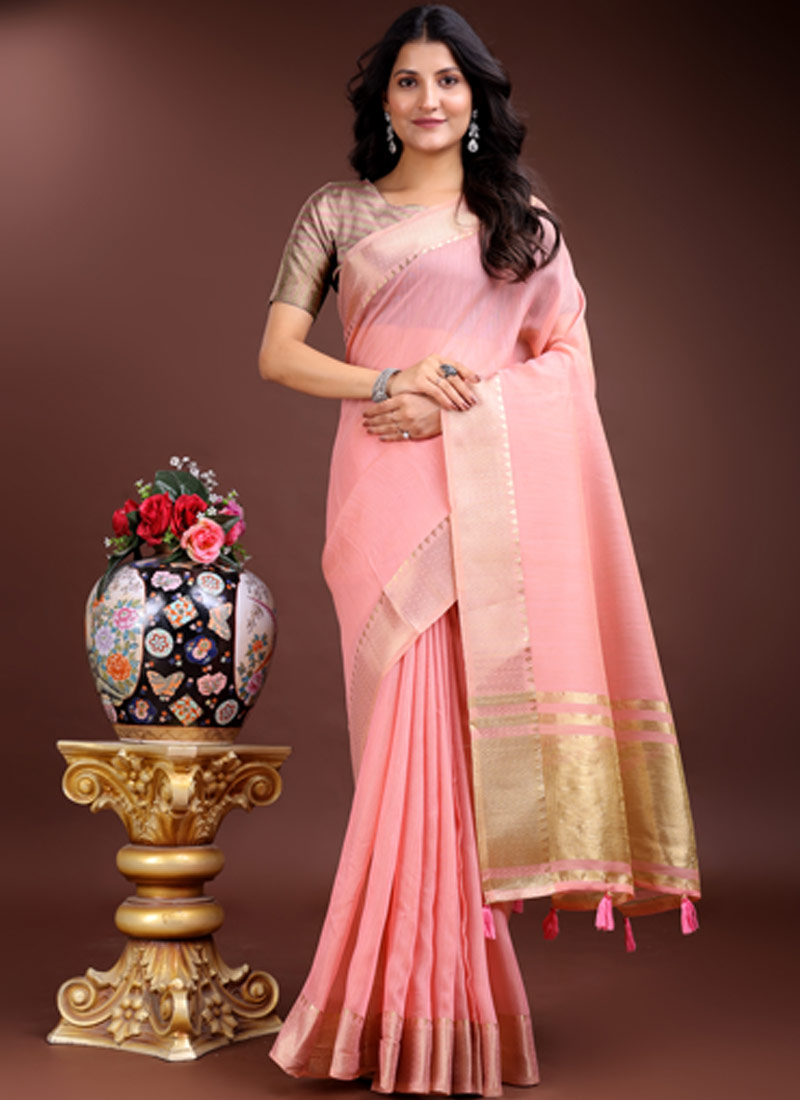 Pink Cotton Ready To Wear Saree Pink Cotton Ready To Wear Saree