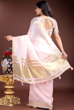 Light Pink Cotton Ready To Wear Saree