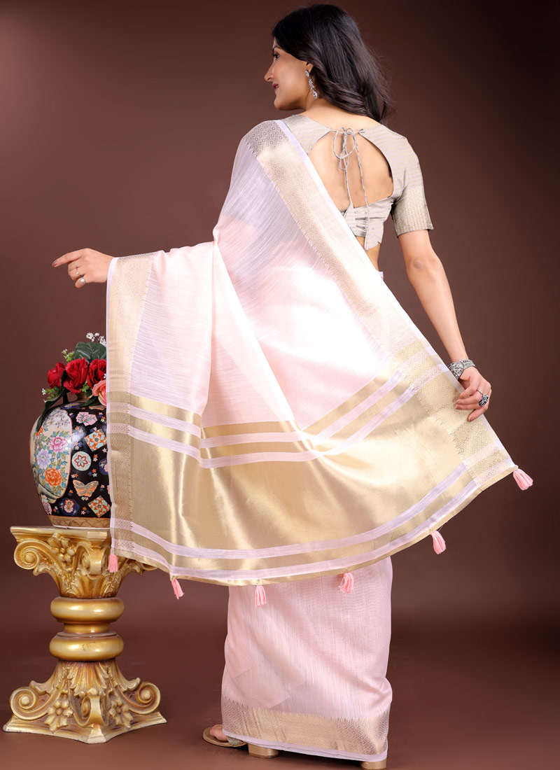 Light Pink Cotton Ready To Wear Saree Light Pink Cotton Ready To Wear Saree