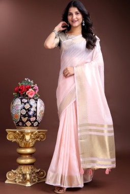 Light Pink Cotton Ready To Wear Saree