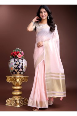 Light Pink Cotton Ready To Wear Saree