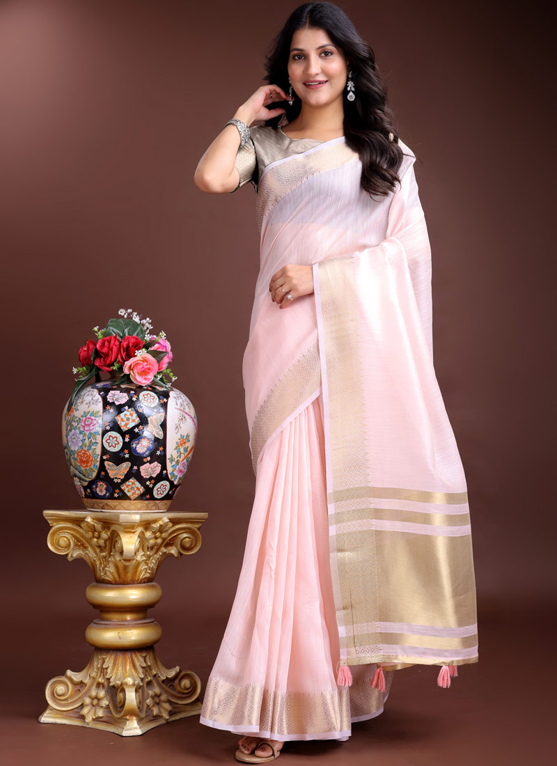 Light Pink Cotton Ready To Wear Saree Light Pink Cotton Ready To Wear Saree