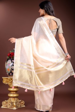 Peach Cotton Ready To Wear Saree