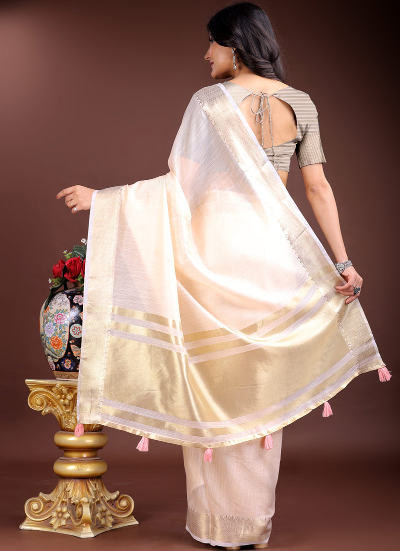 Peach Cotton Ready To Wear Saree Peach Cotton Ready To Wear Saree