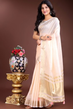 Peach Cotton Ready To Wear Saree