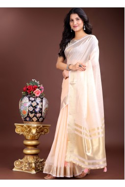 Peach Cotton Ready To Wear Saree