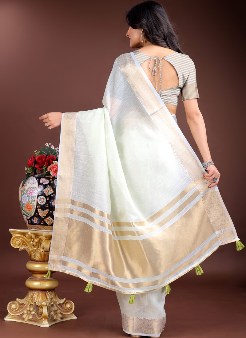 Light Green Cotton Ready To Wear Saree Light Green Cotton Ready To Wear Saree