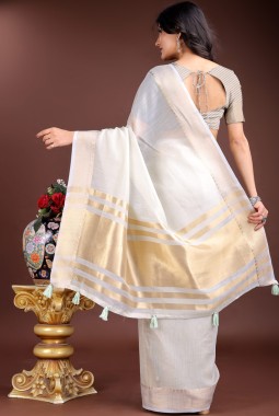 Grey Cotton Ready To Wear Saree