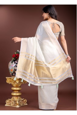 Grey Cotton Ready To Wear Saree