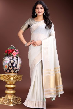 Grey Cotton Ready To Wear Saree