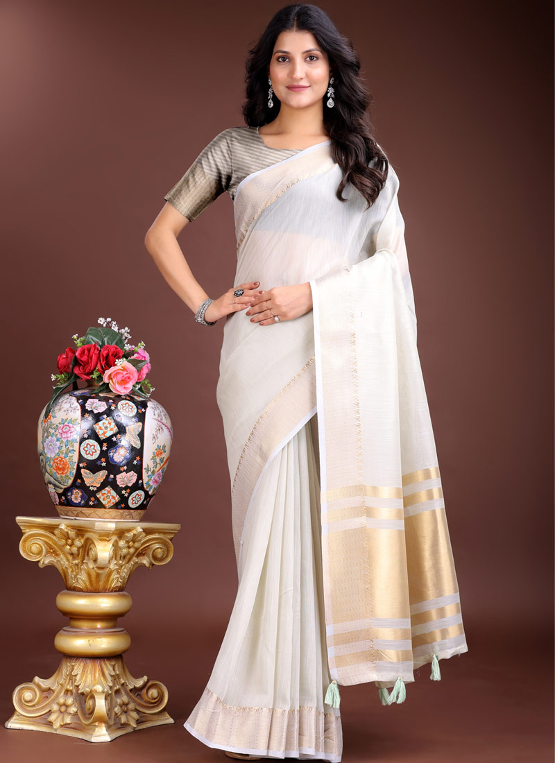 Grey Cotton Ready To Wear Saree Grey Cotton Ready To Wear Saree