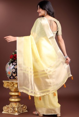 Yellow Cotton Ready To Wear Saree