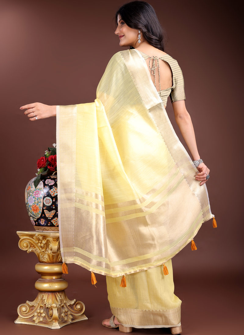Yellow Cotton Ready To Wear Saree Yellow Cotton Ready To Wear Saree