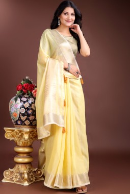 Yellow Cotton Ready To Wear Saree