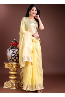 Yellow Cotton Ready To Wear Saree