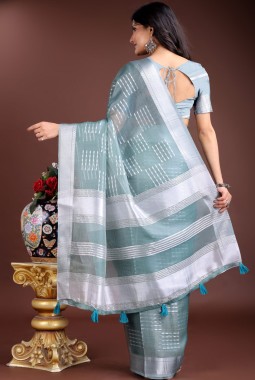 Sea Green Organza Party Wear Saree