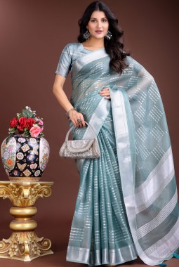 Sea Green Organza Party Wear Saree