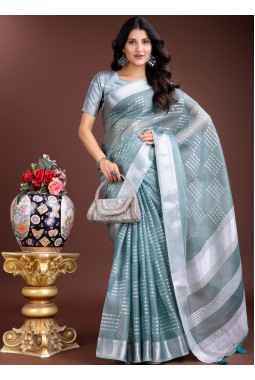 Sea Green Organza Party Wear Saree