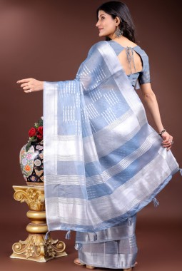 Sky Blue Organza Party Wear Saree