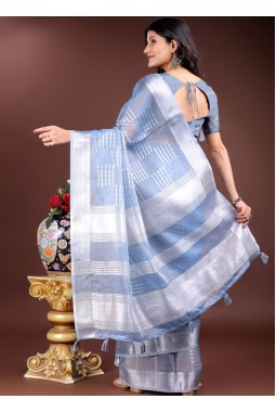 Sky Blue Organza Party Wear Saree