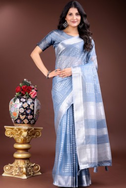Sky Blue Organza Party Wear Saree