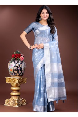 Sky Blue Organza Party Wear Saree