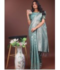 Sea Green Linen Cotton Designer Saree Sea Green Linen Cotton Designer Saree