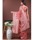 Peach Linen Cotton Designer Saree Peach Linen Cotton Designer Saree