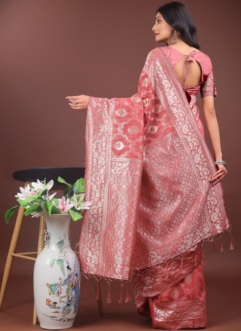 Peach Linen Cotton Designer Saree Peach Linen Cotton Designer Saree