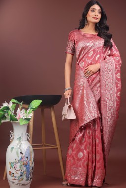 Peach Linen Cotton Designer Saree