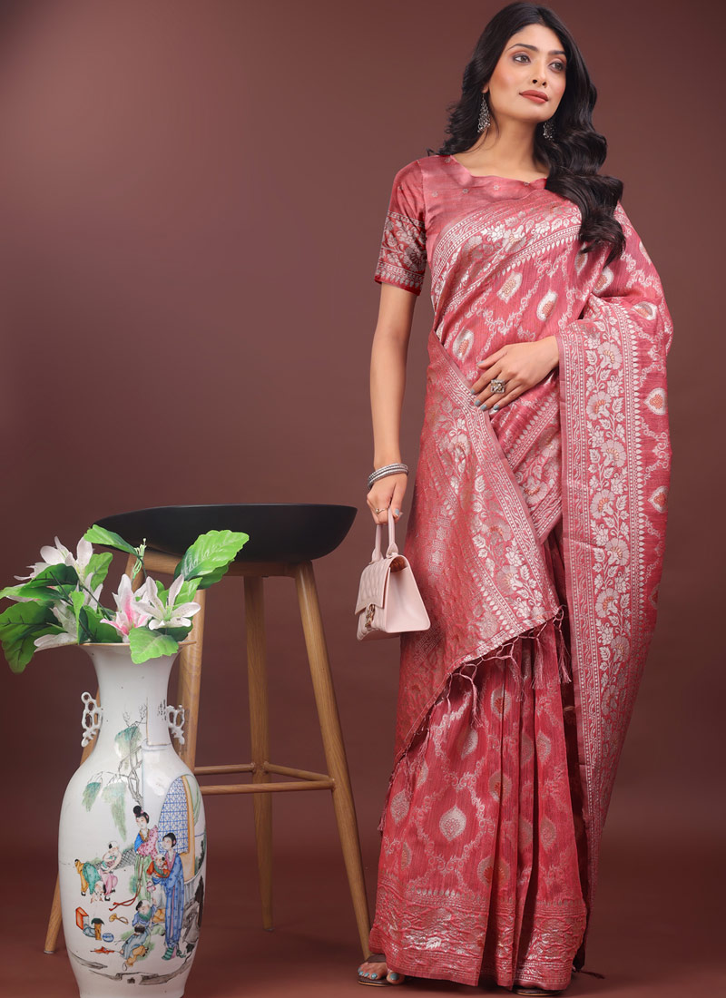 Peach Linen Cotton Designer Saree Peach Linen Cotton Designer Saree