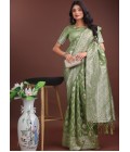 Light Green Linen Cotton Designer Saree Light Green Linen Cotton Designer Saree