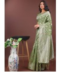 Light Green Linen Cotton Designer Saree Light Green Linen Cotton Designer Saree