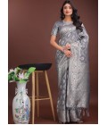 Grey Linen Cotton Designer Saree Grey Linen Cotton Designer Saree