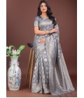 Grey Linen Cotton Designer Saree Grey Linen Cotton Designer Saree