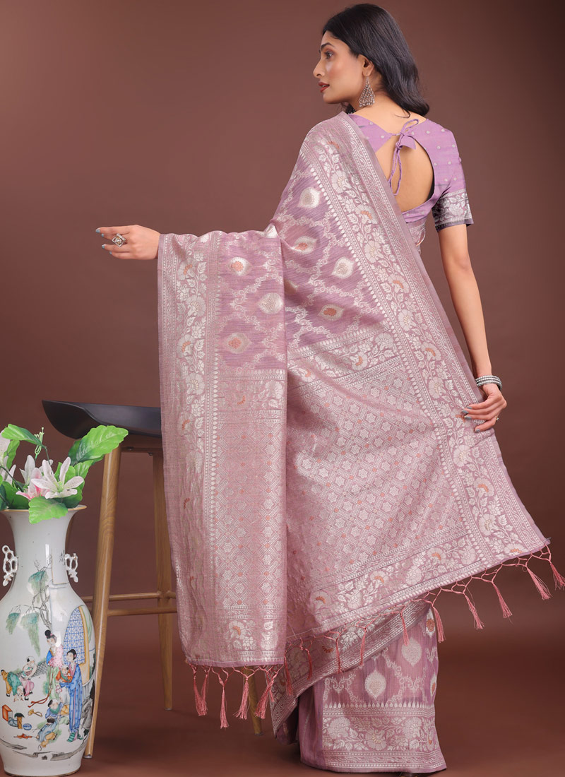 Purple Linen Cotton Designer Saree Purple Linen Cotton Designer Saree