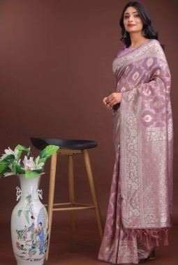 Purple Linen Cotton Designer Saree