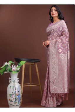 Purple Linen Cotton Designer Saree