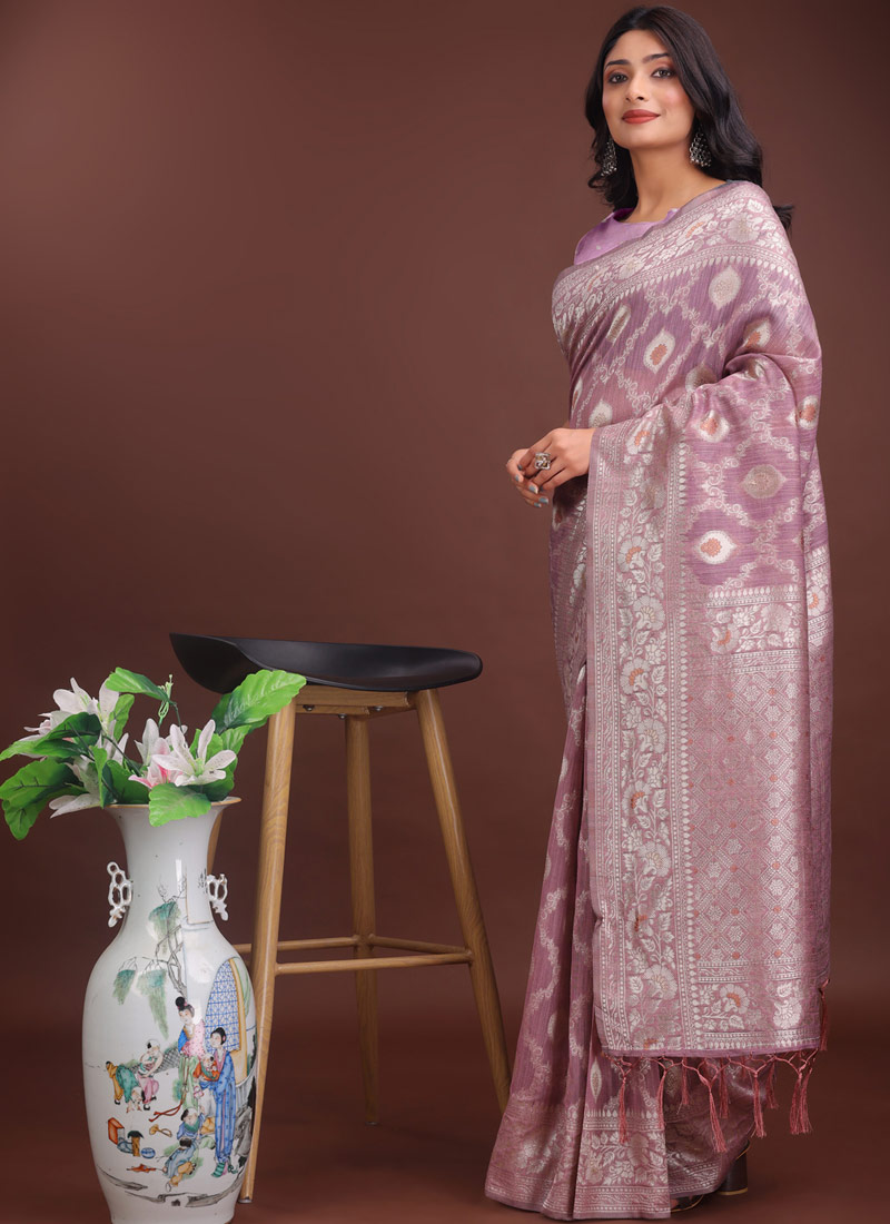 Purple Linen Cotton Designer Saree Purple Linen Cotton Designer Saree