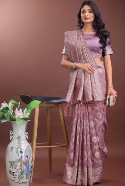 Purple Linen Cotton Designer Saree